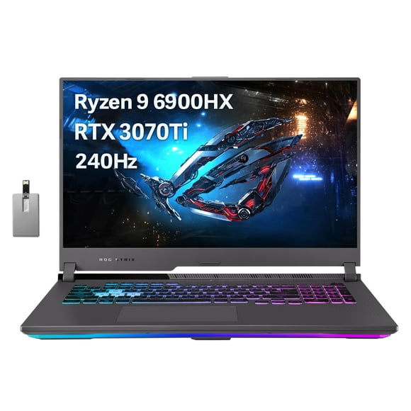 ASUS ROG Strix G17 17.3'' WQHD 240Hz Gaming Laptop, AMD Ryzen 9 6900HX, GeForce RTX 3070Ti, 64GB DDR5 RAM, 2TB SSD, RGB Keyboard, Wi-Fi 6E, ROG Intelligent Cooling, Gray, Win 11 Pro, 32GB USB Card