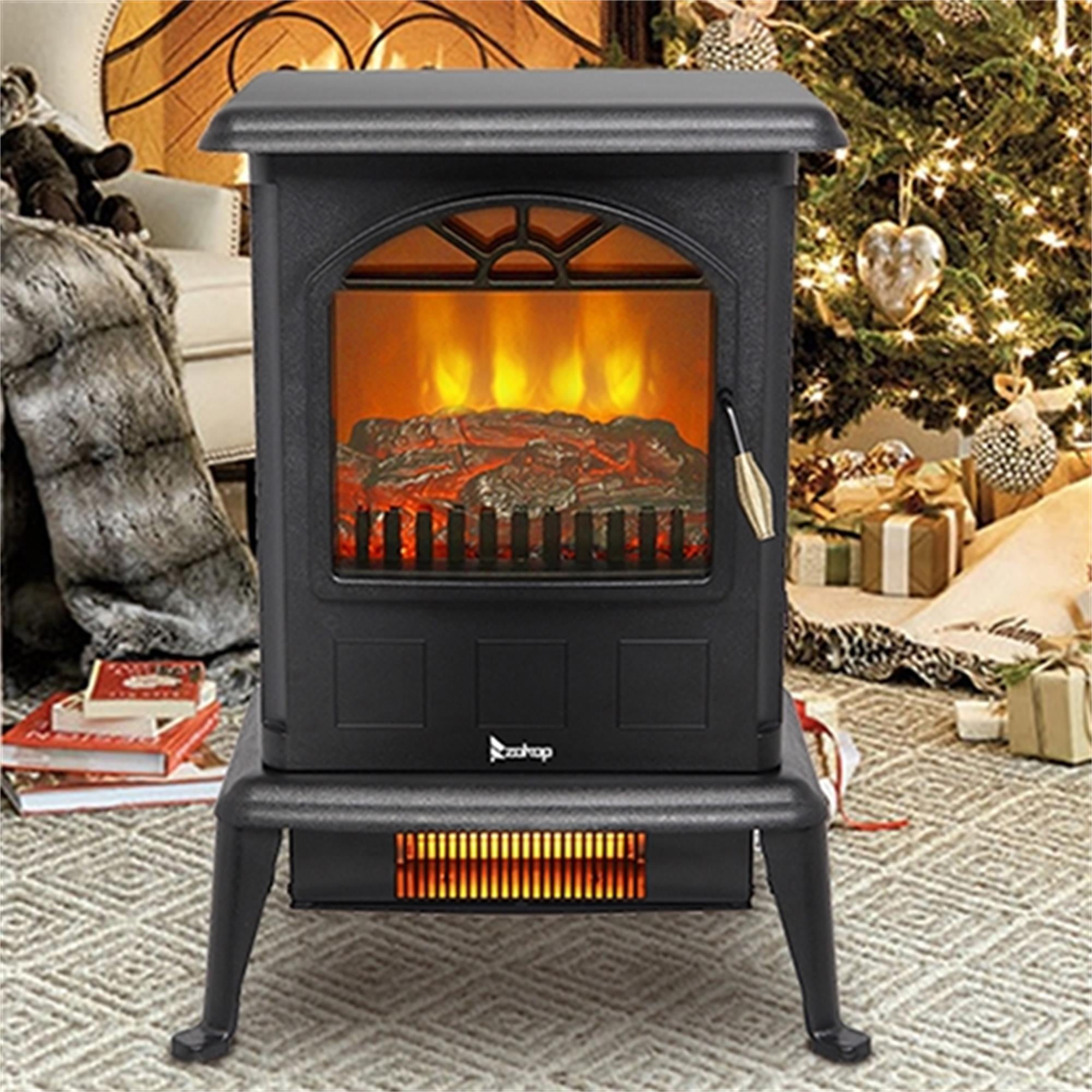 Kepooman Freestanding Electric Fireplace, Infrared Heater with 2 Quartz Tubes, Electric Fireplace Stove, Black Kepooman Freestanding Electric Fireplace, Infrared Heater with 2 Quartz Tubes, Electric Fireplace Stove, Black