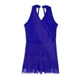 thumbnail image 3 of SiiRoh Girls Sparkly Tassels Latin Dance Leotards Halter Sleeveless Fringe Figure Skating Dress Blue 16, 3 of 6
