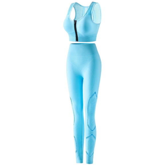 Gamivast Workout Sets for Women 2 Piece Zip Front Sports Bra & Leggings Gym Outfits Mesh Patchwork Breathable Running Activewear