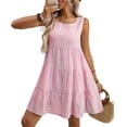 thumbnail image 2 of Dolkfu Crew Neck Women'S Dresses Pink Mid-Length French Style Sleeveless Peasant Dresses Refreshing Relaxed Fit Plaid Patchwork Dresses Pink,M, 2 of 6