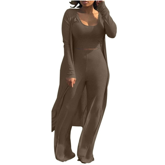 Wancir Women's Tracksuit Winter Autumn Knitted Long-sleeved Blazer Coat Tank Long Pants Three Piece Sets Outfit