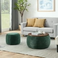 thumbnail image 3 of MDQMD  Green Round Ottoman with Storage Set of 2,Ottoman Coffee Table,with Removable Wood Tray,Handmade  Pleated Circle Fabric Storage, End Table & Footstool for Living Room, 3 of 8