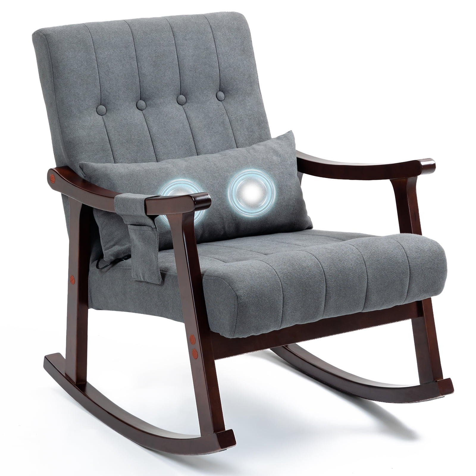 AVAWING Upholstered Rocking Chair with Massage Lumbar Support, Comfy Rocker Glider Chair for Nursery, Modern High Back Armchair for Living Room, Indoor Chair, Polyester, Dark Gray