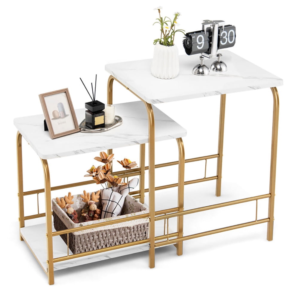 Finihen Coffee Table, Nesting Coffee Table, 2 Pieces Faux Marble Nesting Table for Small Space, for Living Room, Reception Room, White Finihen Coffee Table, Nesting Coffee Table, 2 Pieces Faux Marble Nesting Table for Small Space, for Living Room, Reception Room, White