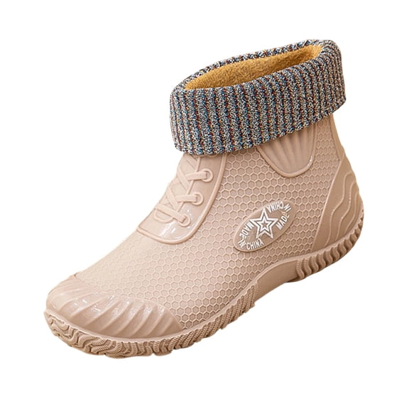 hzomhy Womens Rain Boots Round Toe Pull On Lined Short Boots Low Heel Casual Shoes for Rainy Day Daily Wear