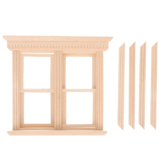 SHINYPASING 1Pack Miniature Window Frame Beige Wood Color for Dollhouse Decoration 16.1x5.7in