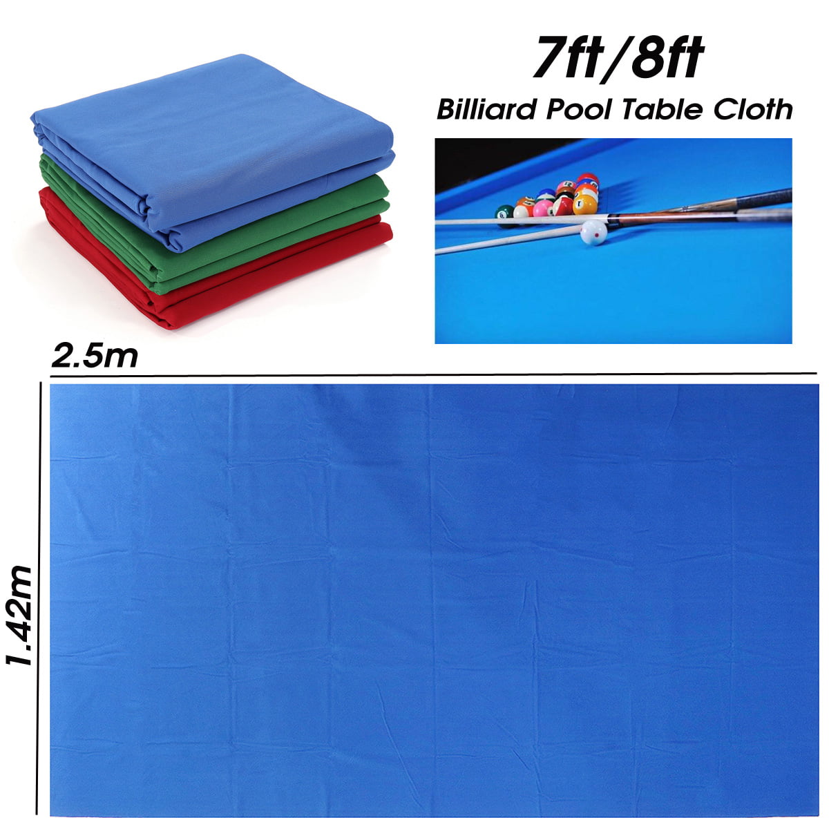 9ft Worsted Billiard Pool Table Cloth Pool Table Felt w/ Cushion Rail Blue