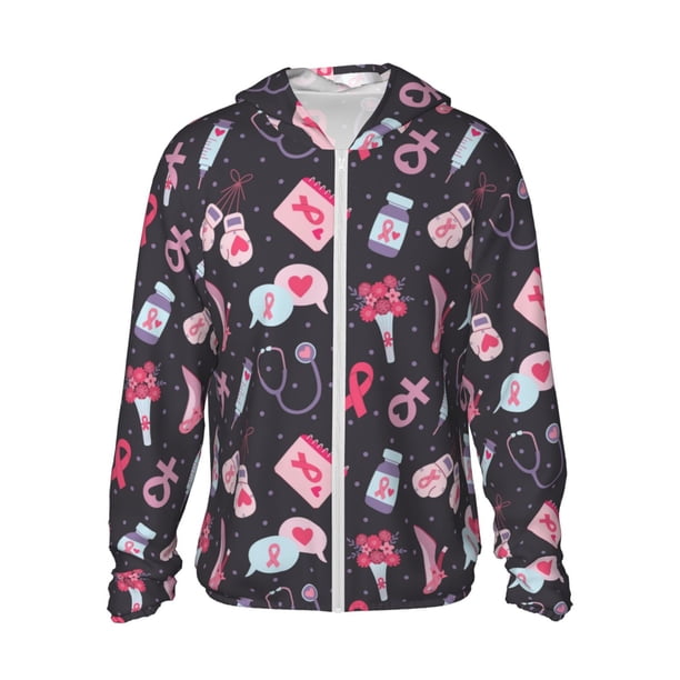 Fotbe Breast Cancer Awareness1 Chaqueta con Protección Solar UPF 50+ para Hombre y Mujer, Camisa con Capucha y Bolsillos-X-Large