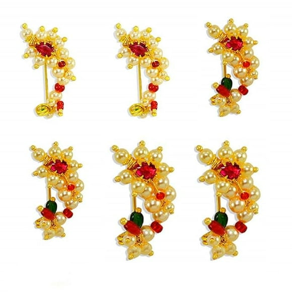 Nose Ring Combo Non piercing Gold Plated Clip On Nose Pin For Women