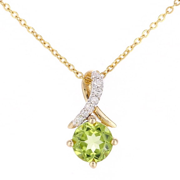 9ct Gold Jewelco London 2pts Diamond 0.55ct Peridot Kiss Crossover Necklace 18"