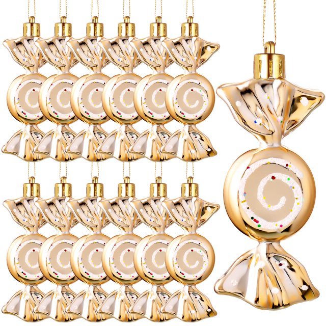 12 piezas de adornos navideños de caramelo con purpurina para colgar, adornos de bastón de caramelo para árbol de Navidad, adornos de menta y caramelo con cuerdas doradas