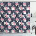 thumbnail image 1 of Floral Shower Curtain, Winter Flowers Birds Pink Camellias with White Anemone Petals Carnation Branches, Fabric Bathroom Set with Hooks, 69W X 75L Inches Long, Multicolor, by Ambesonne, 1 of 3