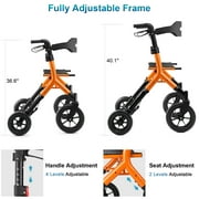 MAXWALK 12 All-Terrain Rollator Walker for Tall Users – Adjustable Height (Fits 56 to 7), Removable Seat, Lightweight Frame, Orange