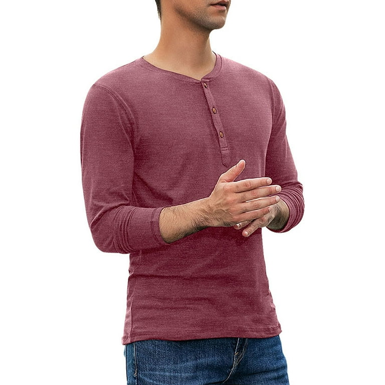 Mens red henley long sleeve sales
