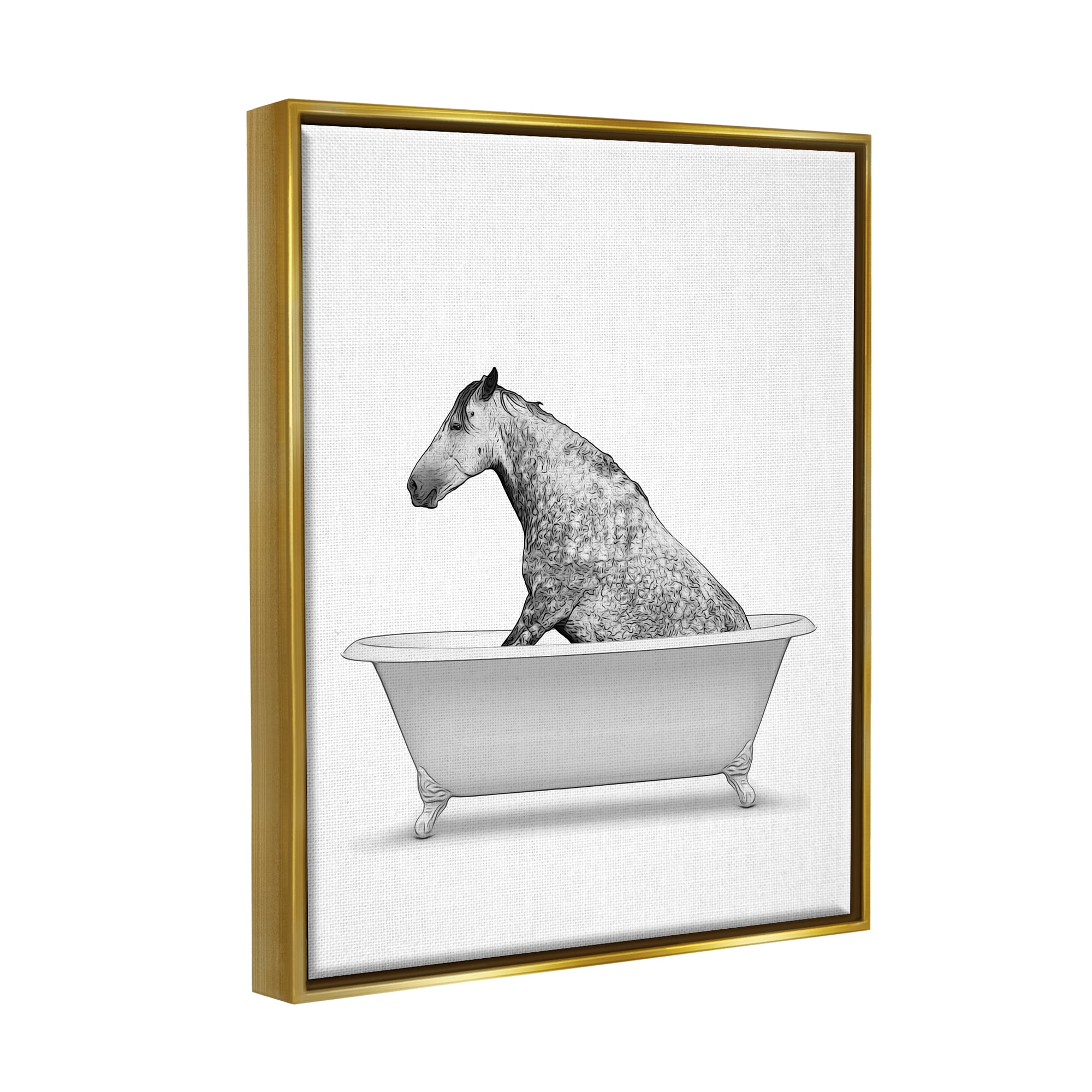 Stupell Industries Farm Horse Bathtub Animal Animals & Insects Painting Gold Floater Framed Art Print Wall Art