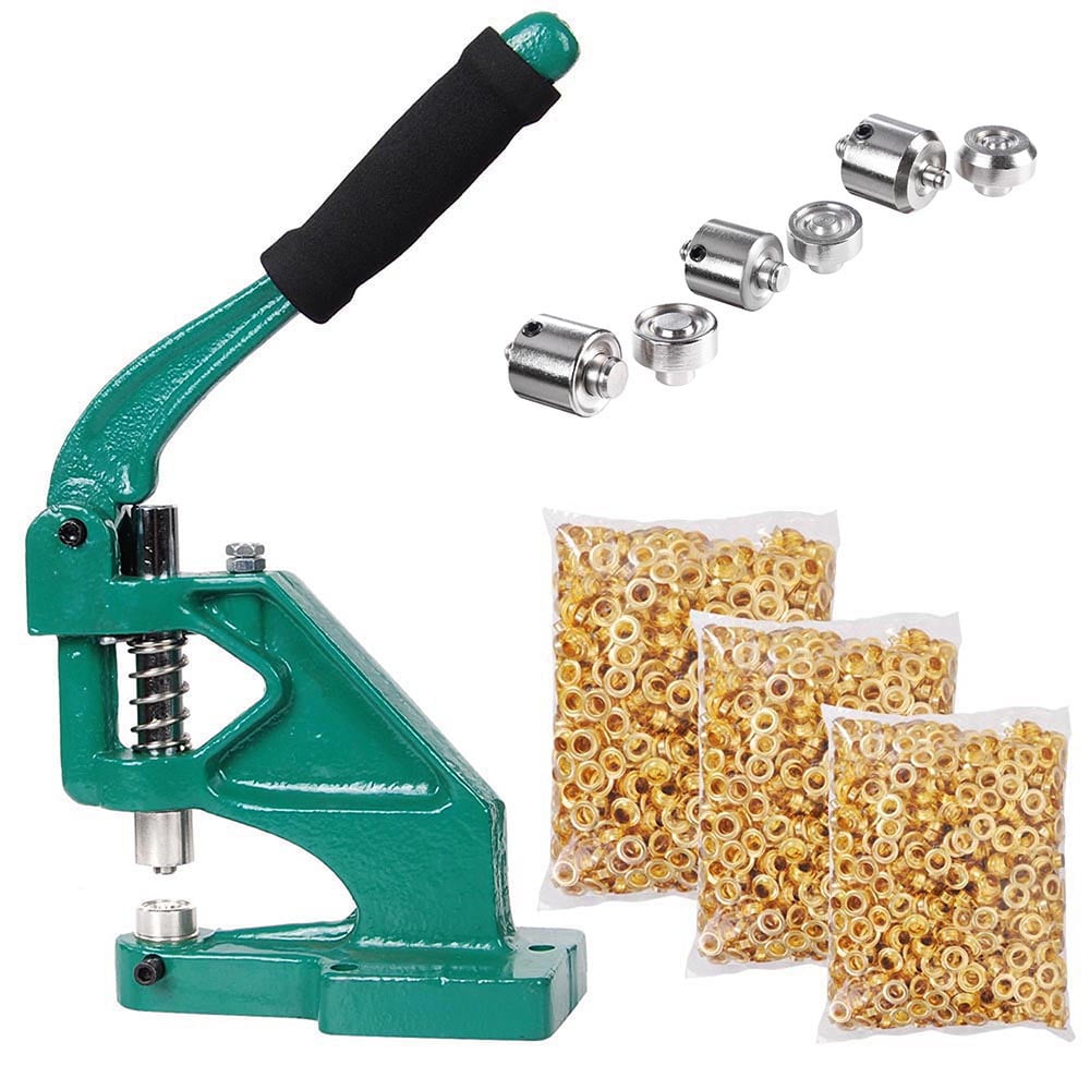 Hand Press Grommet Machine,Heavy Duty Eyelet Grommet Machine,Hole Punch Tool Kit with 1500 Grommets 6/10/12mm for Bag/Belt/Shoes 0/2/4 and 3 Dies 