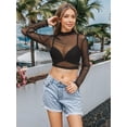 thumbnail image 6 of Nlife Women Rhinestone Fringe Mesh Crop Top Sexy Sheer See Through Long Sleeve Top Sparkly Rave Concert Outfit, 6 of 7