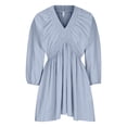 thumbnail image 5 of Hvot&aat Womens Summer Pleated Mini Dresses Lantern Sleeve Loose Solid V Neck Babydoll Tunic Dress Cute Beach Vacation Outfits, 5 of 7