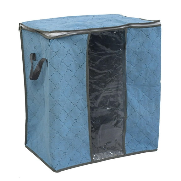 Unique Bargains Non Woven Fabric Family Quilt Clothes Dustproof Zippered Storage Bag Blue