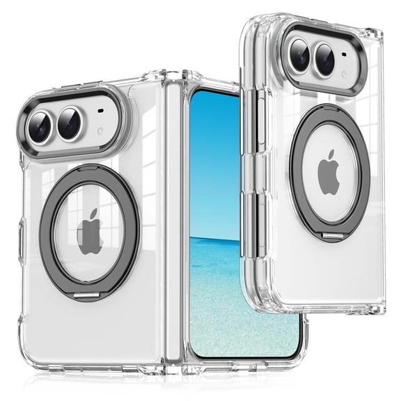 ELEHOLD Clear Rugged Case for Apple iPhone Duo, Compatible With Magsafe Accessory,Shockproof 360 Rotating Ring Stand Protective Cover,Black