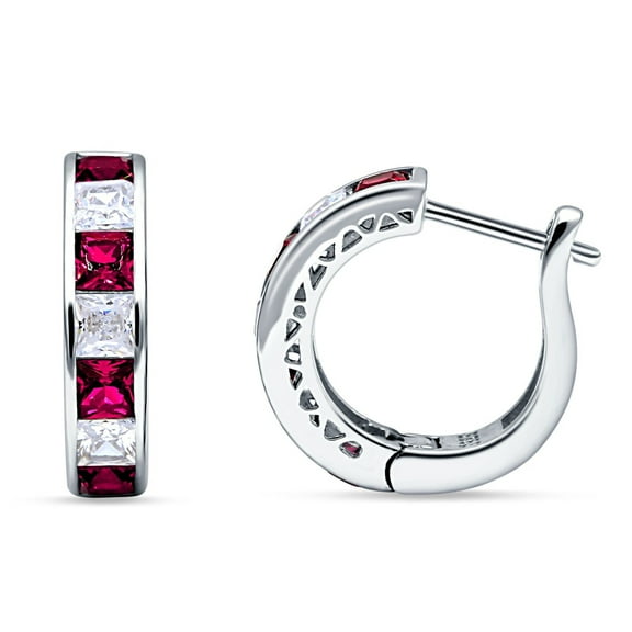 Blue Apple Co. Minimalist Princess Huggie Hoop Women Earrings Simulated Ruby 925 Sterling Silver