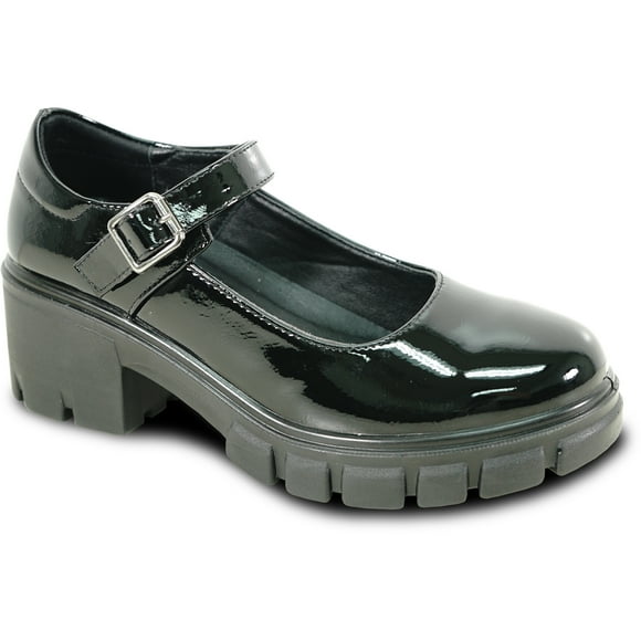 kozi Women Mary Jane Platform Chunky Heel Dress Shoe OY3304 Heel Pump Removable Insole Black Shining Size 40