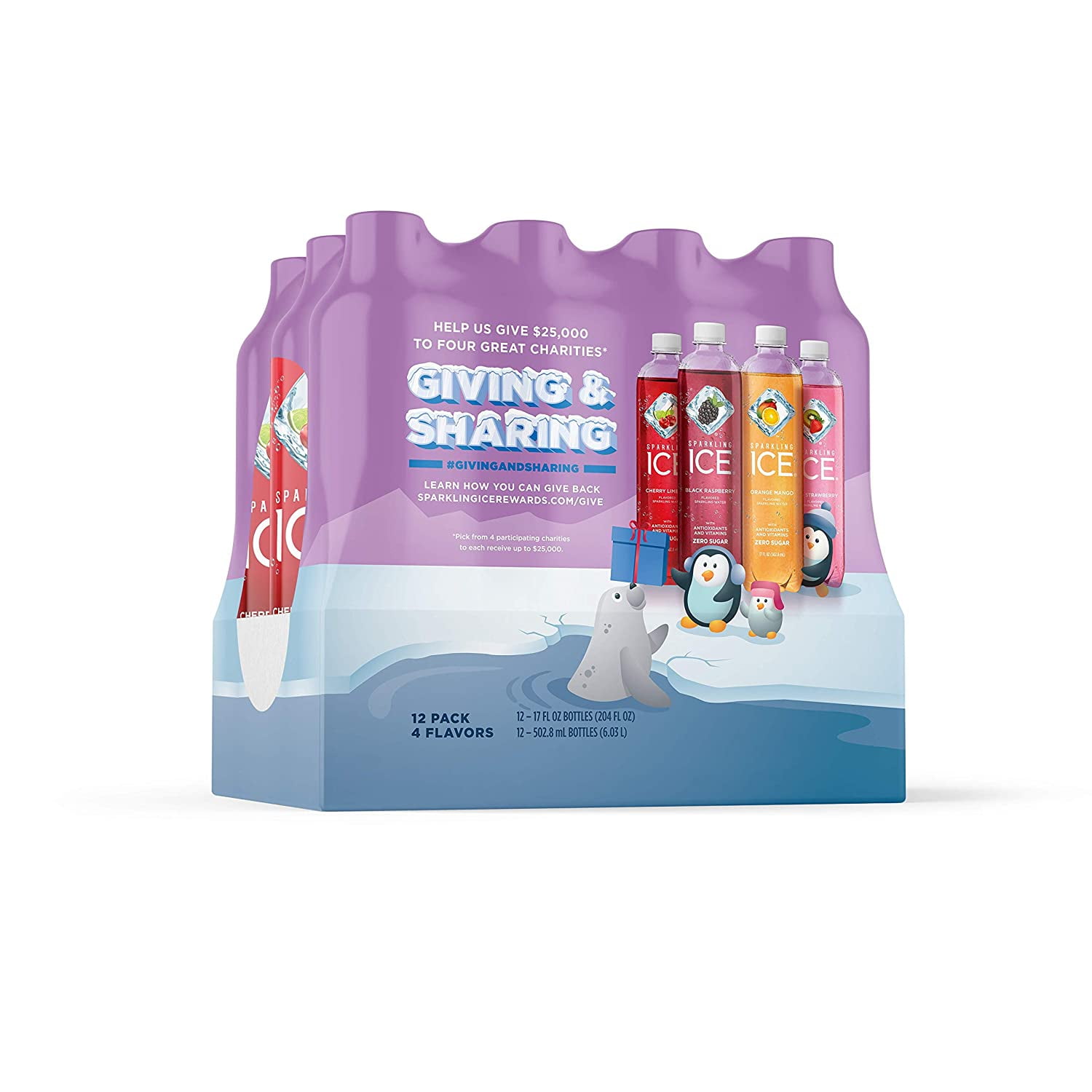 Sparkling Ice Purple Variety Pack, 17 fl oz, 12 count (Black Raspberry, Cherry Limeade, Orange Mango, Kiwi Strawberry)