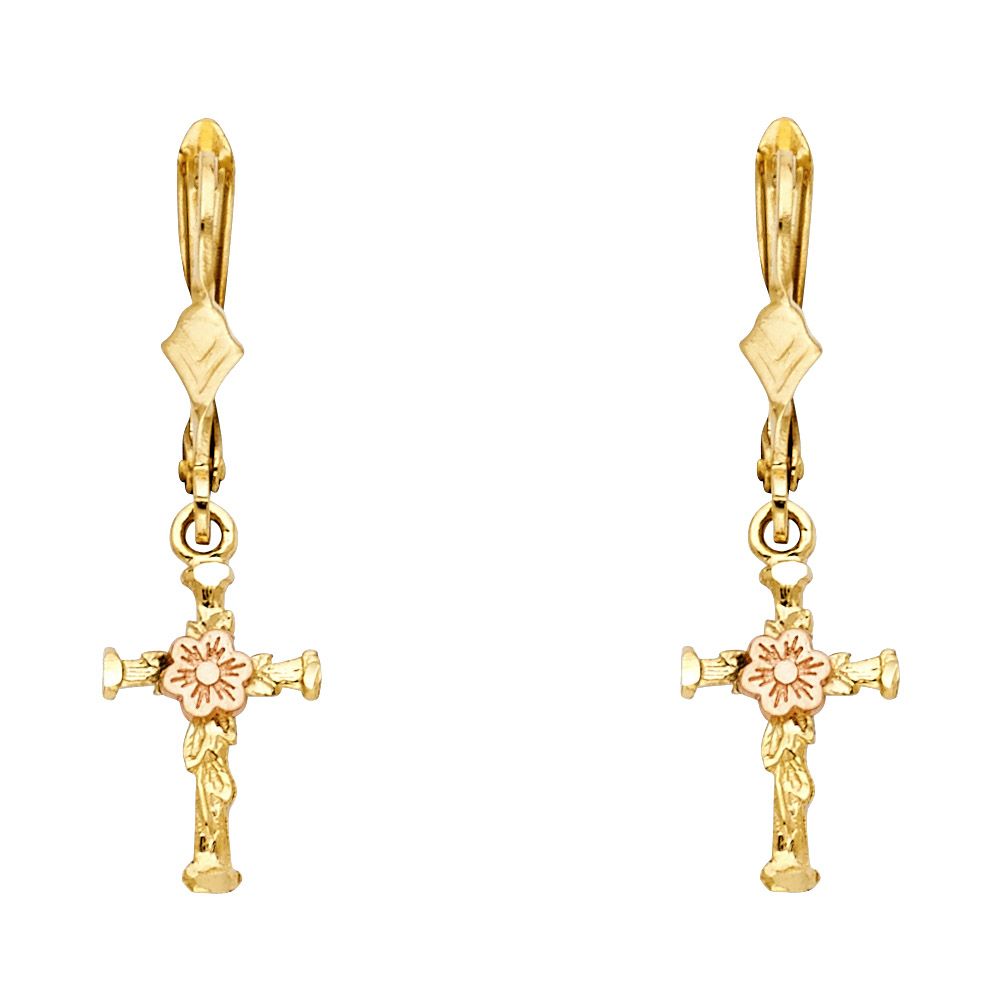 14K 2T Hanging Cross Earrings