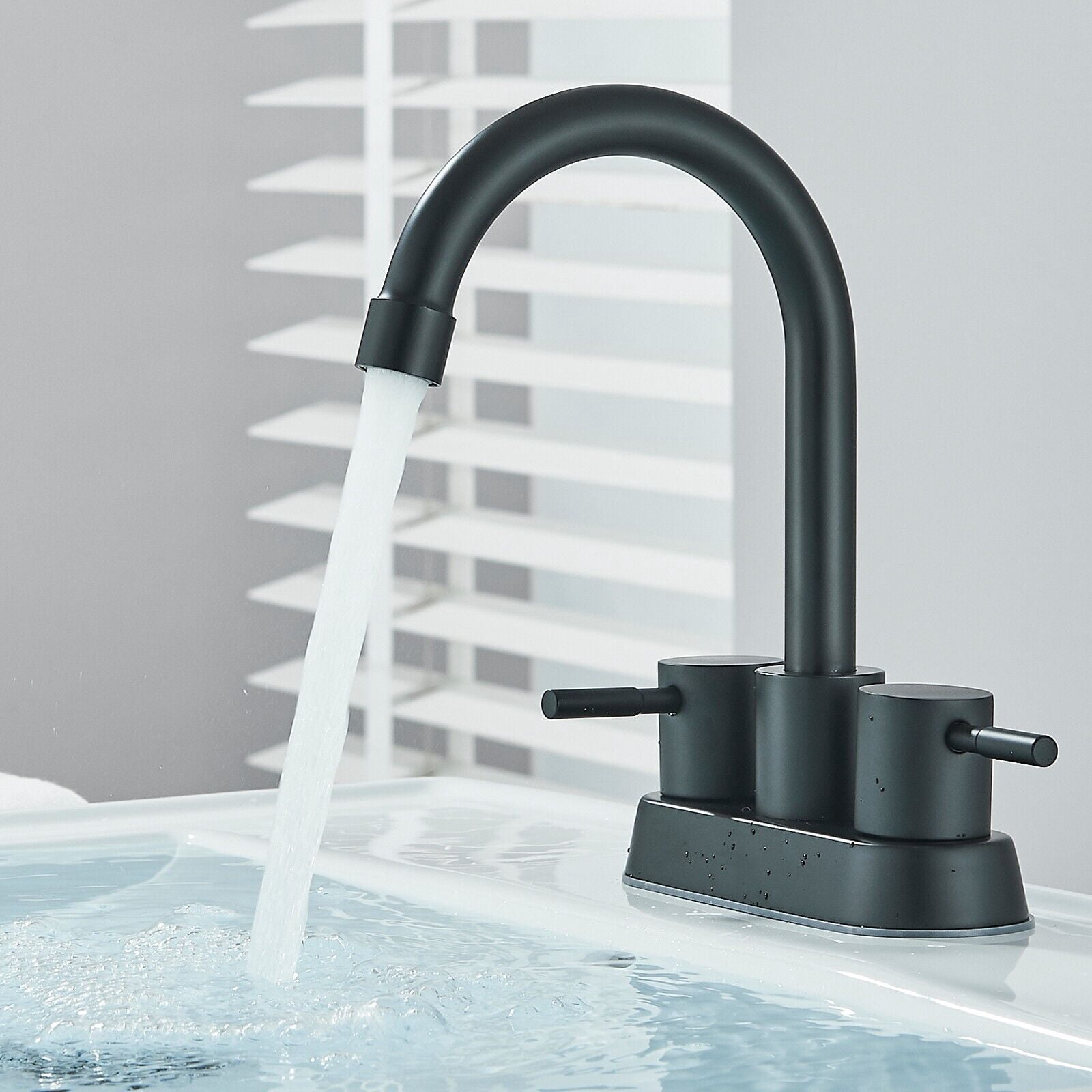 Matte Black Bathroom Faucet 2 or 3 Hole, 2 Handle 4 Inch Centerset Stainless Steel Bathroom Sink Faucet with Pop up Drain and Supply Lines Black Faucet for Bathroom
