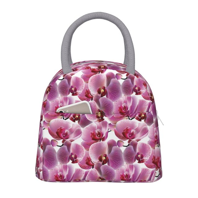 Balery Orchids Flowers Bolsa de Almuerzo para Mujeres, Caja de Almuerzo, Bolsa de Almuerzo Pequeña Impermeable, Tote de Almuerzo Reutilizable con Gran Capacidad