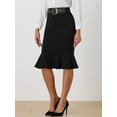 thumbnail image 3 of DARING DIVA Women's High Waisted Mermaid Ruffle Hem Pencil Skirts with Belt S Black, 3 of 6