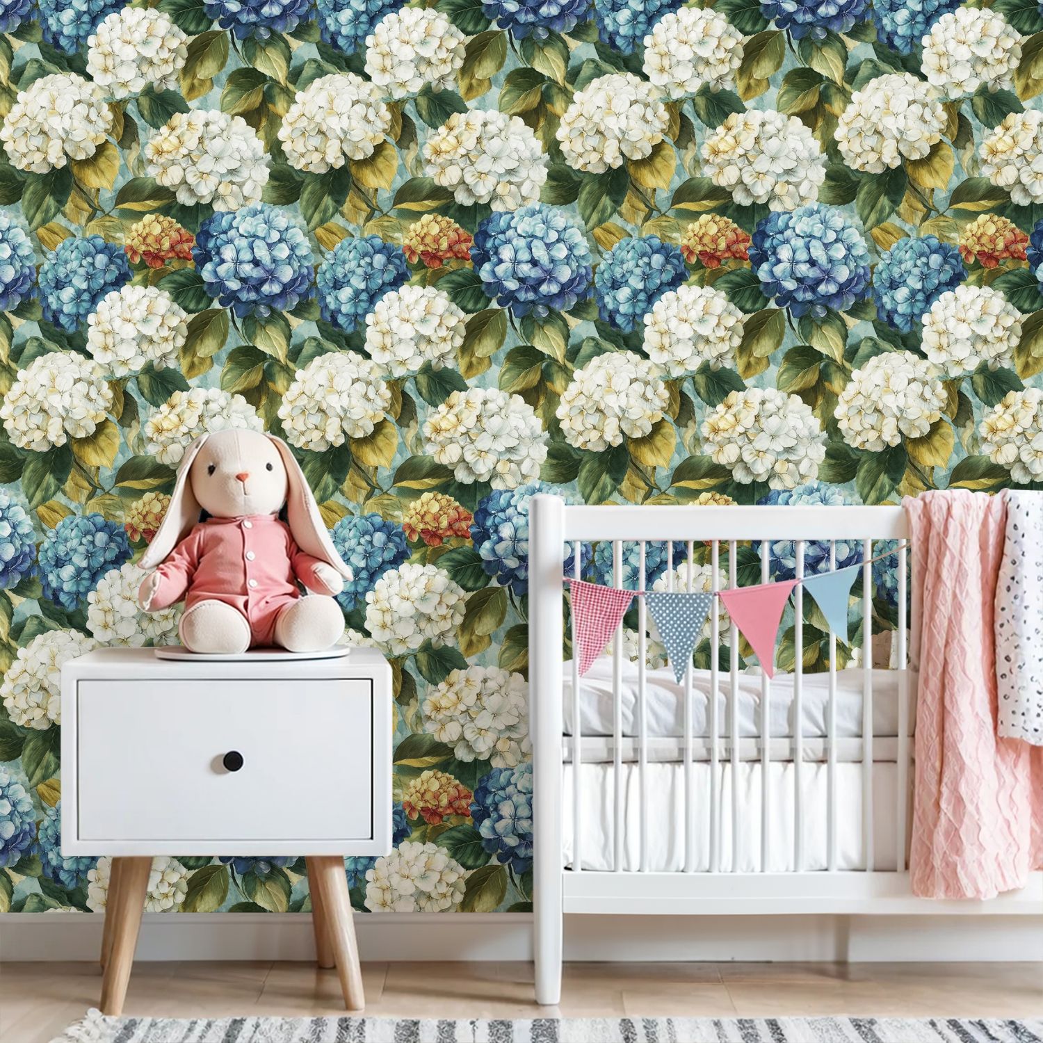 Peel and Stick Wallpaper Vibrant Hydrangea Floral Blue White Yellow Blooms Wall Mural 23.6in x 9.8ft Self Adhesive Removable Wall Paper Renter Friendly Wallpaper for Nursery Bedroom Cabinets