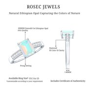 Rosec Jewels Natural Ethiopian Opal Emerald Cut Engagement Ring 2 Carat - Opal Diamond Ring - AAA Quality - with Jewelry Box, 925 Sterling Silver, US 4.00