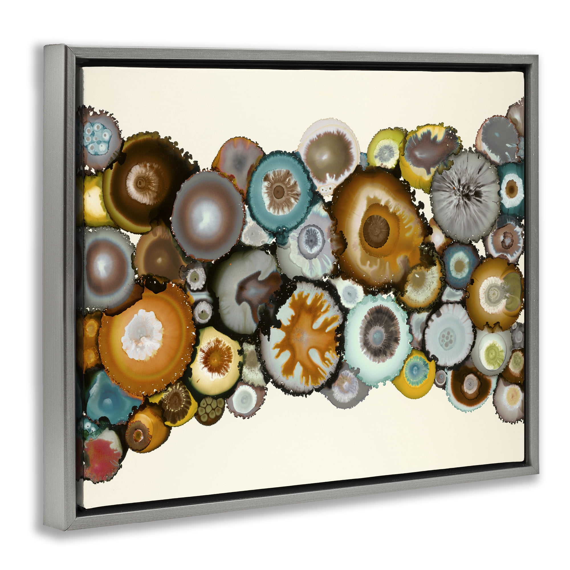 Stupell Industries Various Agate Clusters Abstract Painting Gray Floater Framed Canvas Art Print Wall Art, 31 x 25