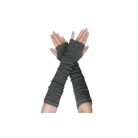 Unique Bargains Women's Ruffled Thumb Hole Wrist Arm Warmer Knitted Gloves Pair
