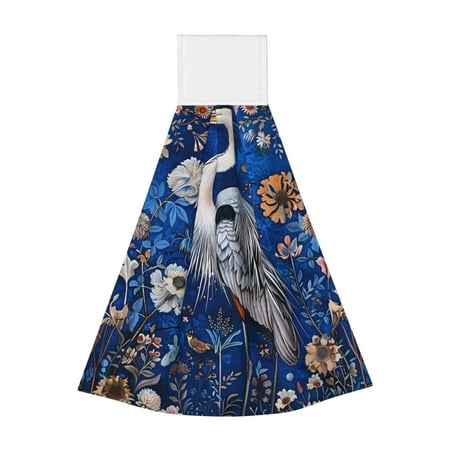

Zeuib Blue Heron Floral Garden Print Coral Velvet Hand Wipes Hanging Hand Towels Set with Hook & Loop Absorbent Towel for Bathroom Home