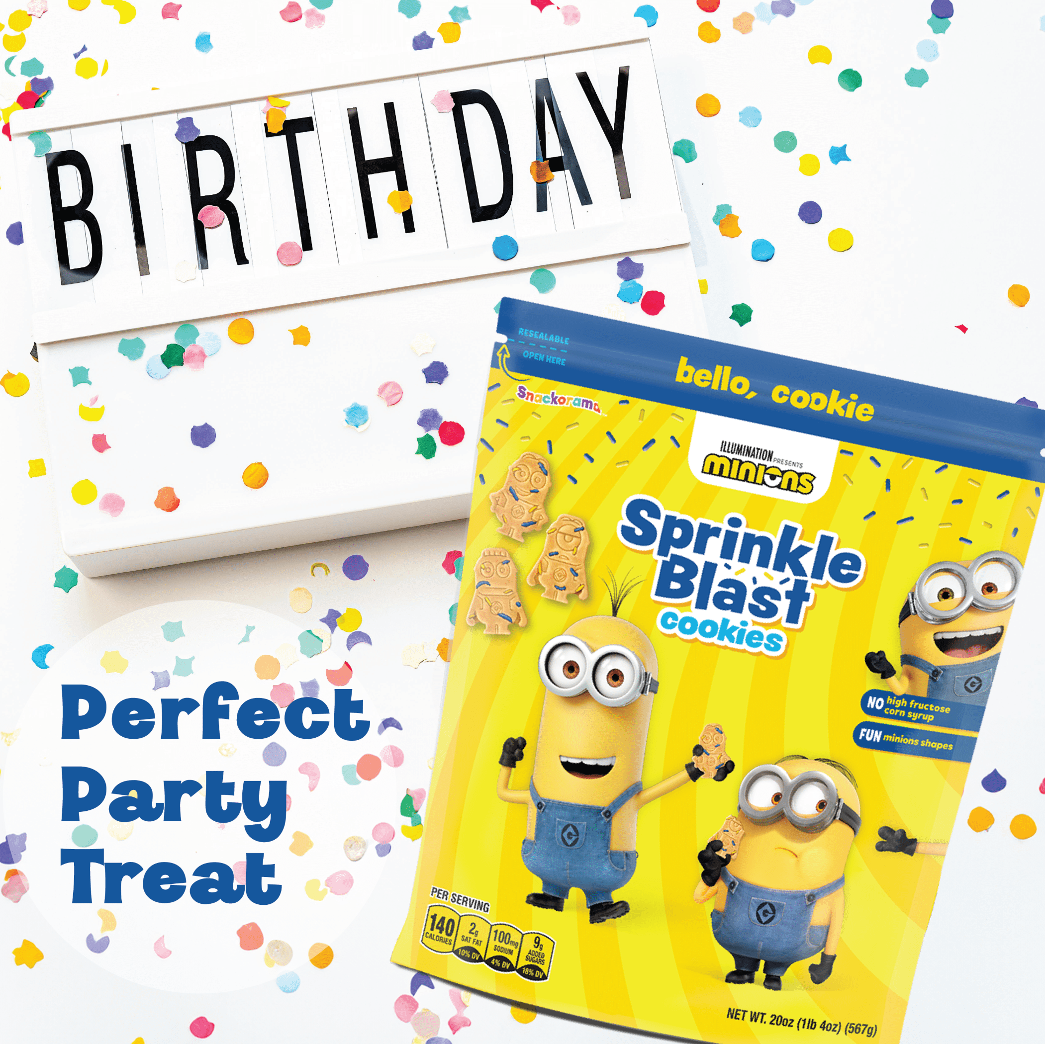 Snackorama Minions Sprinkle Blast Cookies, Vanilla Flavor with sprinkles, 20 oz Bag (Shelf-Stable)
