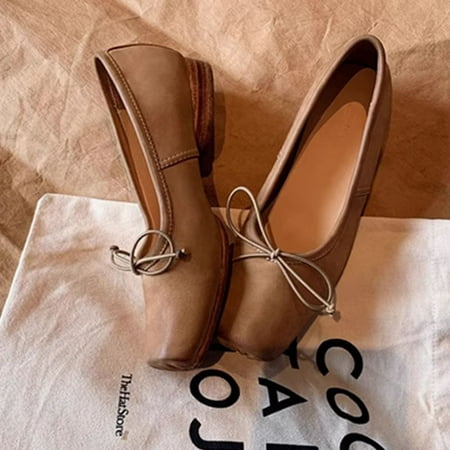 

HHH Distressed Ballet Shoes Women s Outer Wear Chunky Heel Square Toe Pig Nose Shoes French Retro Shoes Mid Heel Mary Jane Shoes