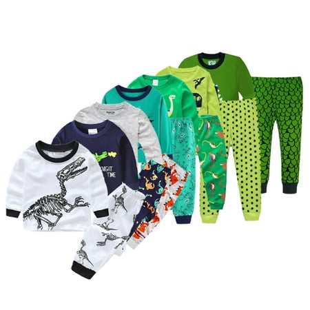 

WOLLED Kids & Toddler Boys Dinosaur Pajamas 2 Piece Pjs Set Sweatshirt Set Family Loungewear for Boys 1-7 Years Old
