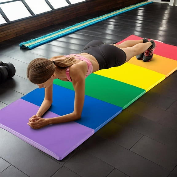 Topcobe PU Leather Tri-Folding Gymnastics Tumbling Mat with Carrying Handles for Kids, Easy to Clean Gym Mat, Gymnastics Equipment for Activity Play