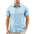 thumbnail image 4 of Boyscolos Mens Slim Fit Shirt Short Sleeve Button Down Dress Shirt Stretch Business Casual Summer Office Wear Light Blue 2XL, 4 of 4