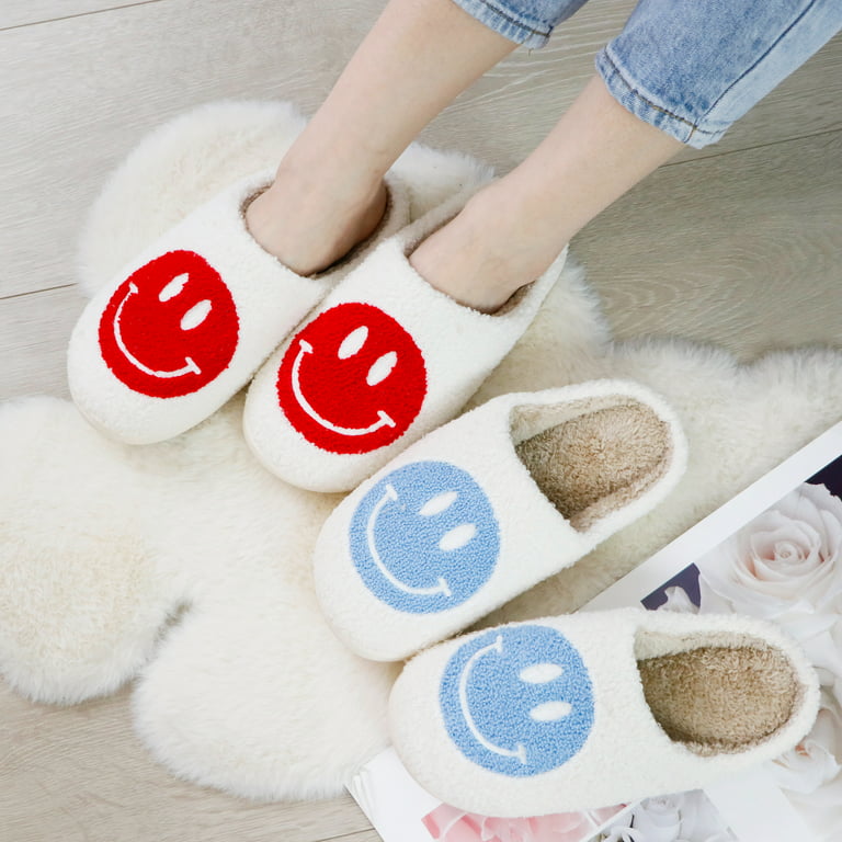 Preppy Smiley Face Cozy Slippers US Size 5-7 / Red