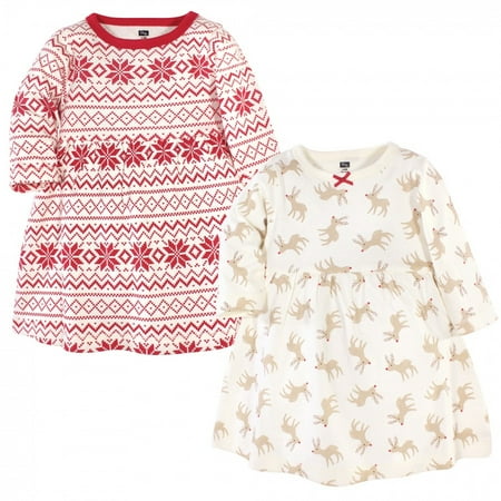 

Hudson Baby Infant and Toddler Girl Long-Sleeve Cotton Dresses 2pk Reindeer 6-9 Months