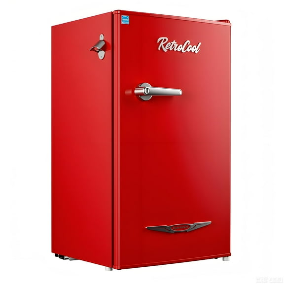 Upstreman 3.2 Cu.ft Retro Compact Fridge with Side Bottle Opener, Single Door Small Refrigerator Retro Bar Fridge, Red BR321 PRO