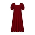 thumbnail image 5 of Fartey Womens Summer Short Sleeve Midi Dresses Elegant Square Neck Dress Fashion Solid Color A-Line Dresses Business Casual Work Dress Wine L, 5 of 8