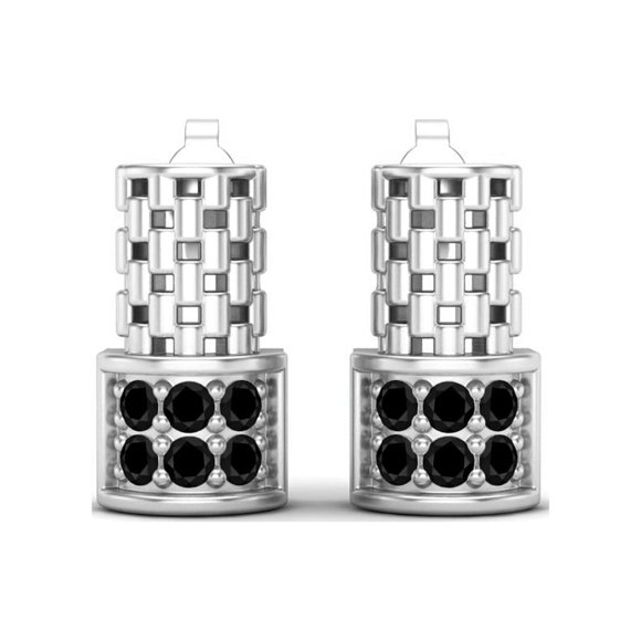 925 Argent Sterling Élégance Ronde Noir Spinelle Femmes Mariage Boucles d'Oreilles