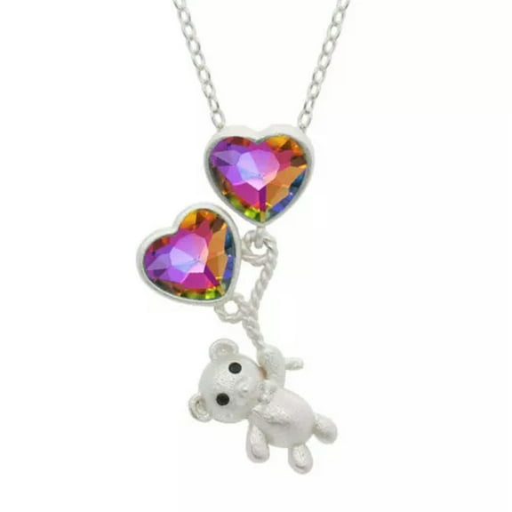 K-KED 925 Silver Plated Cute Mini Teddy Bear Heart Chain 3D Love Necklace Pendant Gift-Silver
