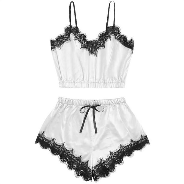 XHJUN Women Sheer Lingerie Chemise With Lace Set 2 Pieces Stain Sexy ...