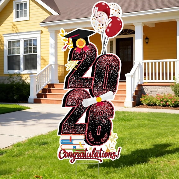 KUNPENG Class of 2026 Sign for Outdoor Lawn, 2026 Graduation Decorations Yard Signs, Large Gold Glitter Graduation Cap Decorations, Congrats Grad Graduation Yard Signs Class of 2026 Party Decor